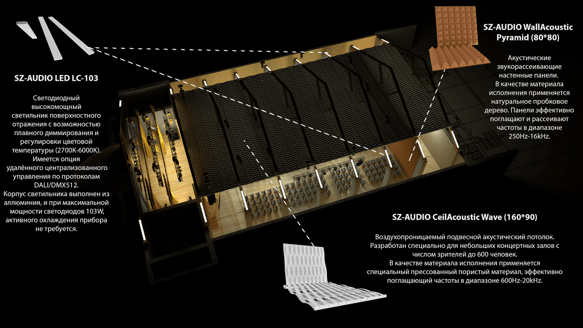 Заказчик заинтересован в реконструкции устаревшего многофункционального зала, используемого для показа кинофильмов и проведения знаковых мероприятий, а также дискотек