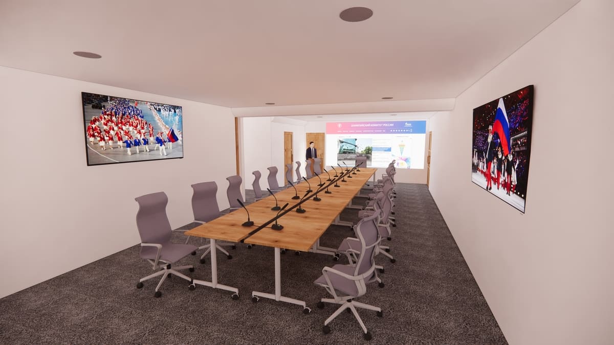 Спроектировать конференц-систему с большим LED-экраном, используемым в том числе, как задник при видеосъёмке